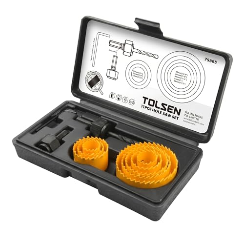 TOLSEN 11pcs Hole Saw Pilot Drill Bit Kits for Plywood Drywall Wood Plastic - Image 1