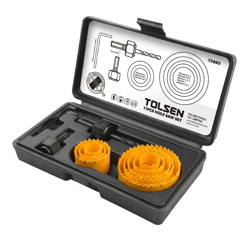 TOLSEN 11pcs Hole Saw Pilot Drill Bit Kits for Plywood Drywall Wood Plastic - Image 2