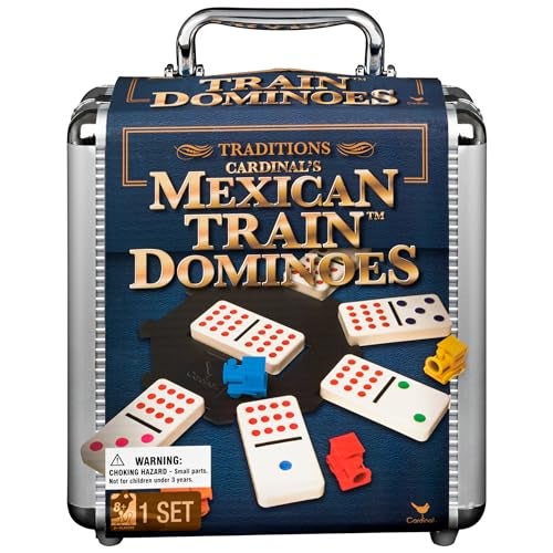 Cardinal Spin Master Games Mexican Train Dominoes Set in Aluminum Carry Case Includes Colorful Trains for FunFilled Family Game Night for Kids Family 28 Players for Ages 8 Up - Image 1