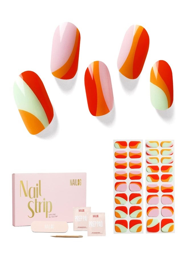 NAILOG Semi Cured Gel Nail Strips, 34 pcs Salon-Quality Gel Nail Stickers, Long Lasting Nail Wraps for Women with Soft Gel Finish | Lollipop - Image 1