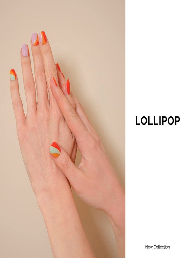 NAILOG Semi Cured Gel Nail Strips, 34 pcs Salon-Quality Gel Nail Stickers, Long Lasting Nail Wraps for Women with Soft Gel Finish | Lollipop - Image 2