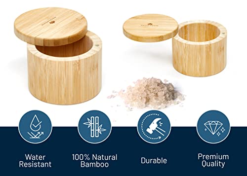 RoyalHouse 6 Oz Capacity Natural Bamboo Salt and Pepper Holder With Bamboo Lid, Salt Cellar With Magnetic Swivel Lid, Healthy Storage Box For Herbs Or Favorite Seasonings - Image 2