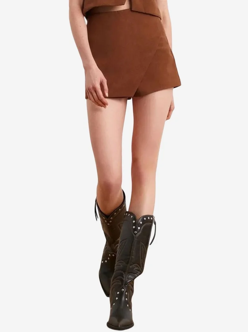 ديلفين DILVIN Mid-Waist Faux Leather A-Line Mini Skirt