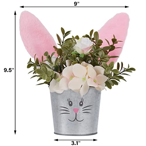Prsildan 2 Pcs Easter Table Decorations Artificial Flower with Bunny Ear, Lighted Desk Decor Bunny Flowers, Easter Tabletop Decorations for Home Table Mantle Office Spring Party - Image 3