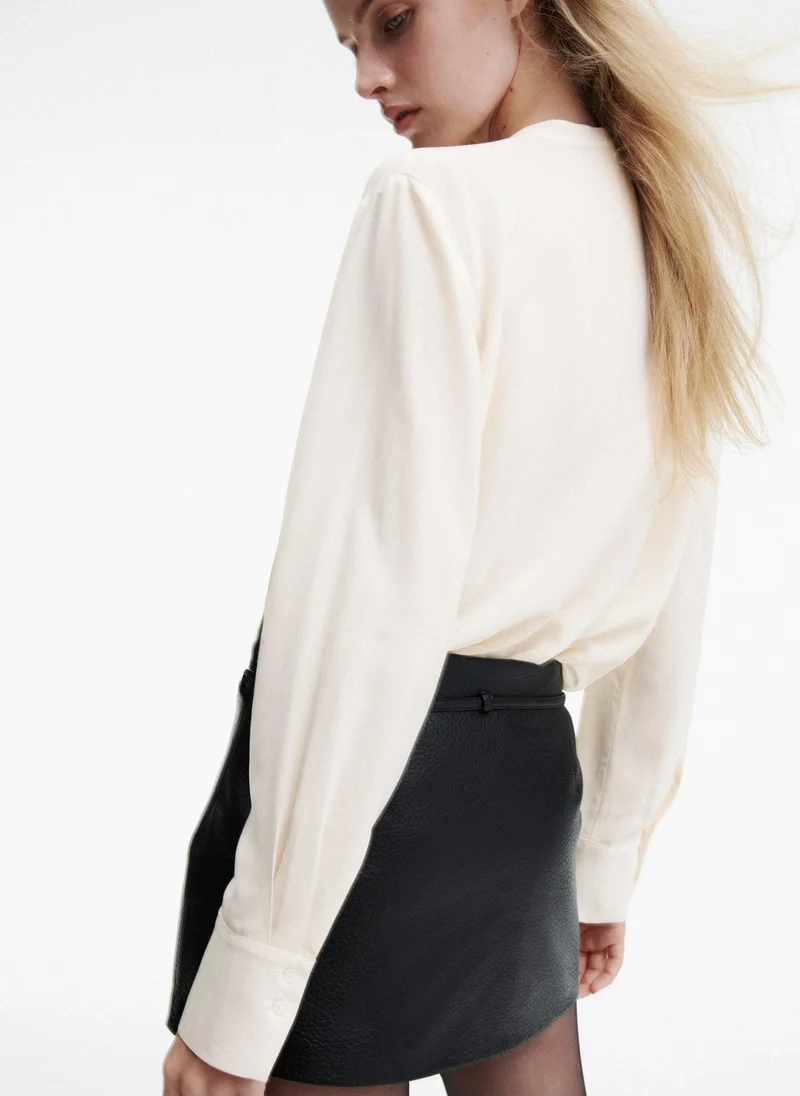 Mango Frilled Blouse With Tie-Neck Collar