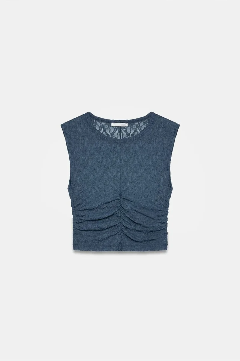 Dilvin Navy Blue DILVIN Sleeveless Lace Ribbed Blouse for Women | Best Price UAE