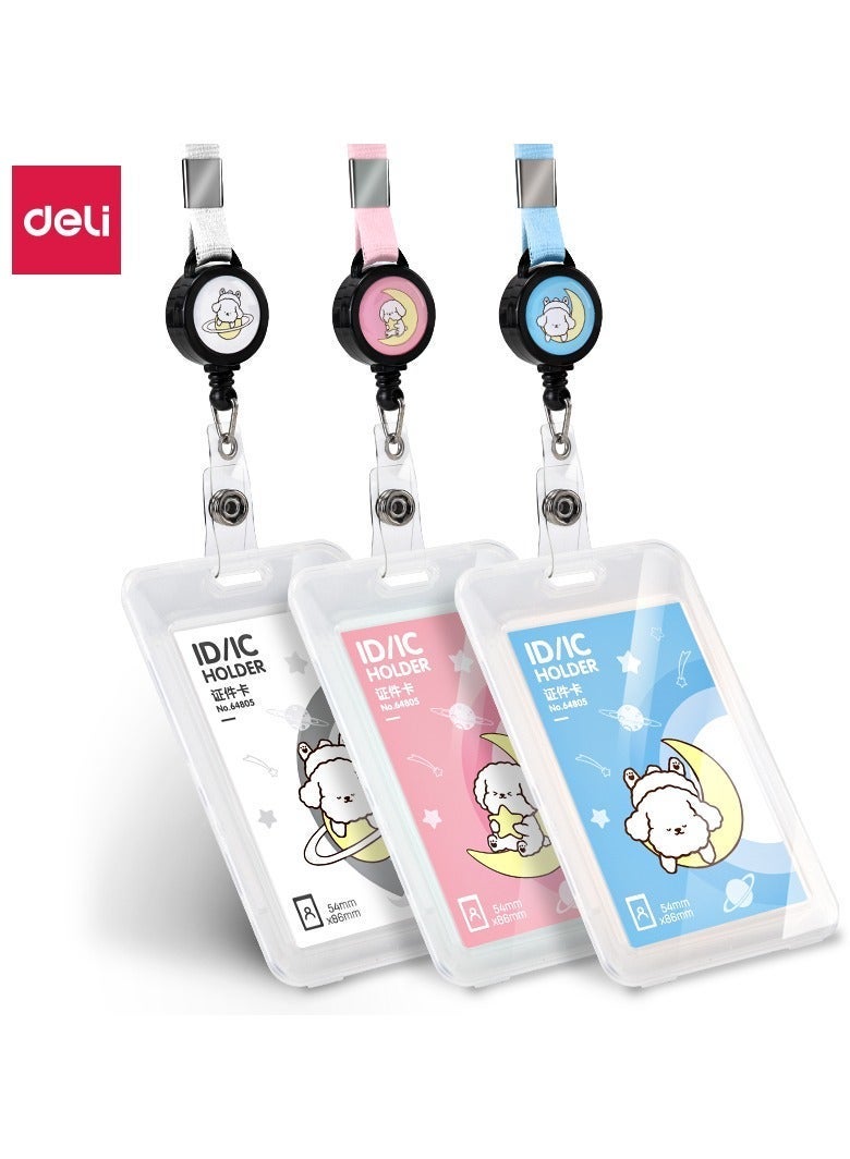 ديلي بطاقة اسم دالي 64805 مع حبل تعليق قابل للسحب، قطعة واحدة، بلون عشوائي (أبيض / أزرق / وردي) – نواة داخلية بحجم 54×86 مم، سهلة التمرير على أجهزة البصمة أو الدخول، بتصميم متين وسهل الاستخدام. - Image 2