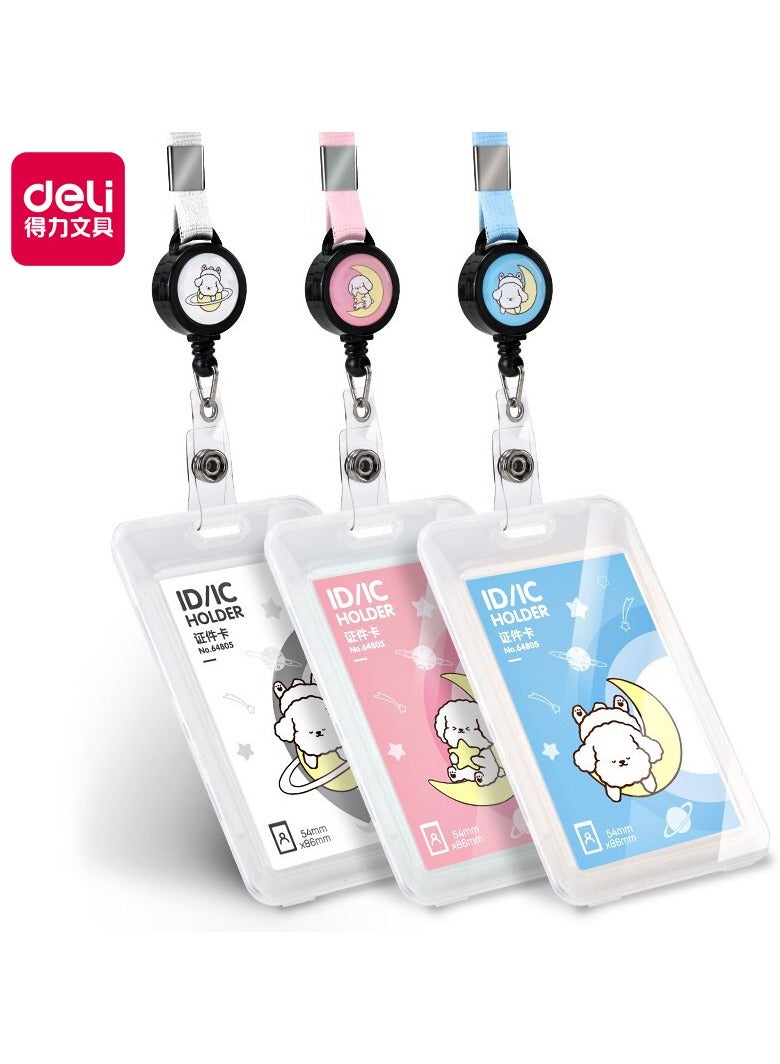 Deli Deli 64805 Name Badge with Retractable Lanyard – 54×86mm Inner Core, Smooth Card Swiping, Durable & Convenient Design – White  - Image 1