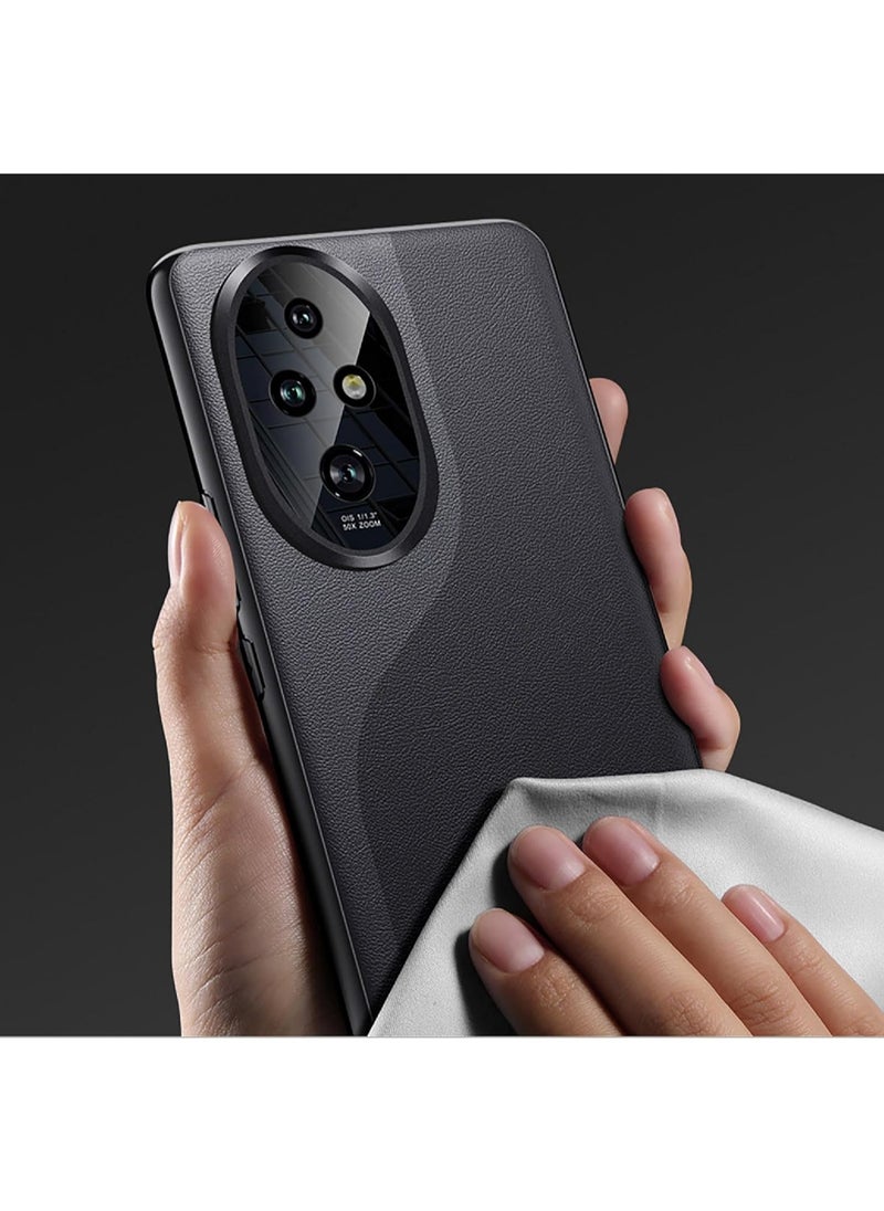 VKL HONOR 200 Pro, PU leather + Hard PC Cover, Special Leather Texture Phone Case, Anti-Fingerprint, Anti-Scratch - black  - Image 3