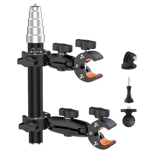 aoeyoo Aluminum Bike Handlebar Motorcycle Mount for Insta360 X5, Double Clamp Mount with Invisible Selfie Stick for Insta360 X5 X4, DJI 360 Camera, GoPro 13 12 (Upgraded Premium Locking Version) - Image 1