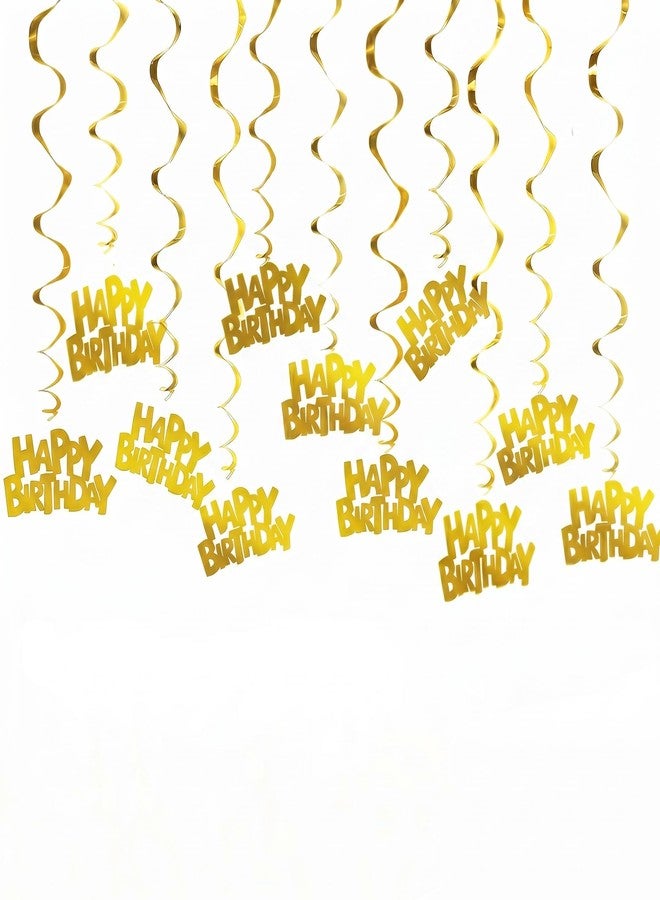 INTATIKOO 12 Pack Gold Happy Birthday Hanging Swirl Decorations, Metallic Foil Ceiling Streamers,Milestone Birthday Party Supplies & Backdrop Decor for Men, Women, Kids - Image 1