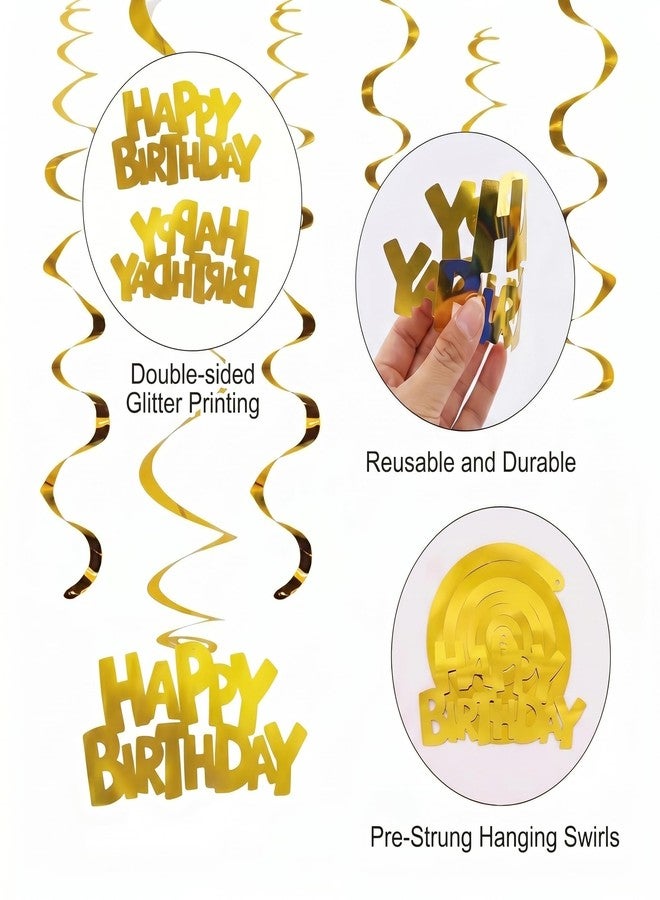 INTATIKOO 12 Pack Gold Happy Birthday Hanging Swirl Decorations, Metallic Foil Ceiling Streamers,Milestone Birthday Party Supplies & Backdrop Decor for Men, Women, Kids - Image 2