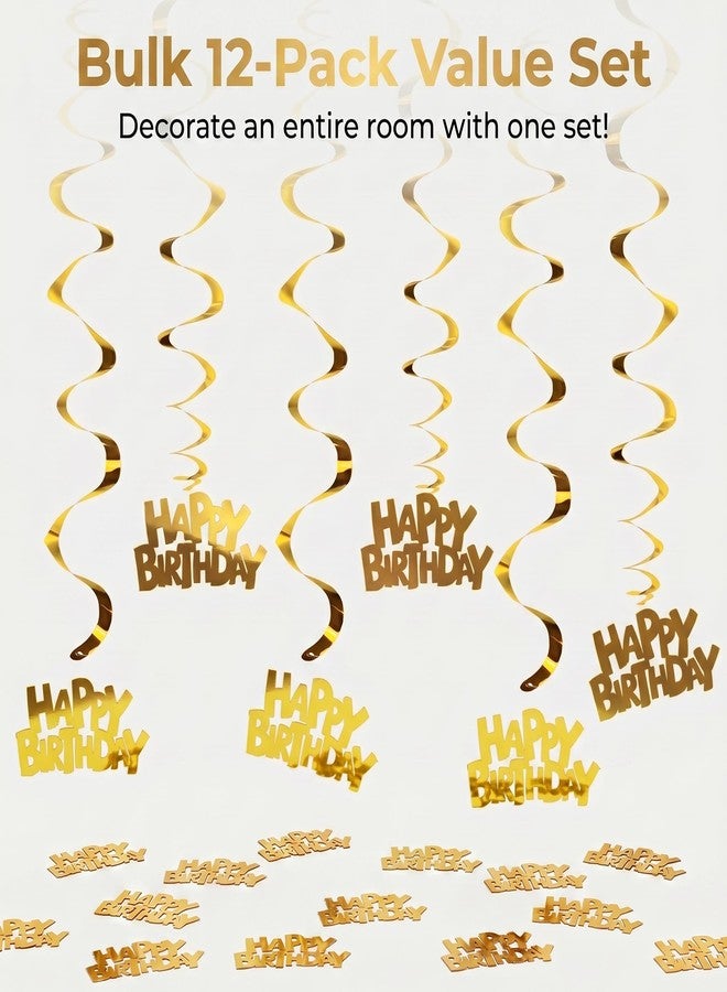 INTATIKOO 12 Pack Gold Happy Birthday Hanging Swirl Decorations, Metallic Foil Ceiling Streamers,Milestone Birthday Party Supplies & Backdrop Decor for Men, Women, Kids - Image 5