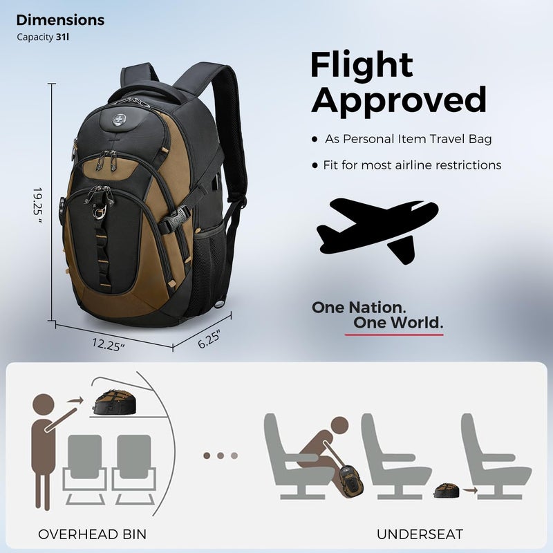 Swissdigital Design Laptop Backpack with USB Charging Port, Travel Backpack Fits 15.6 inches Computer, 31L College School Backpack for Men, Tan/Black | SD803-34 - Image 2