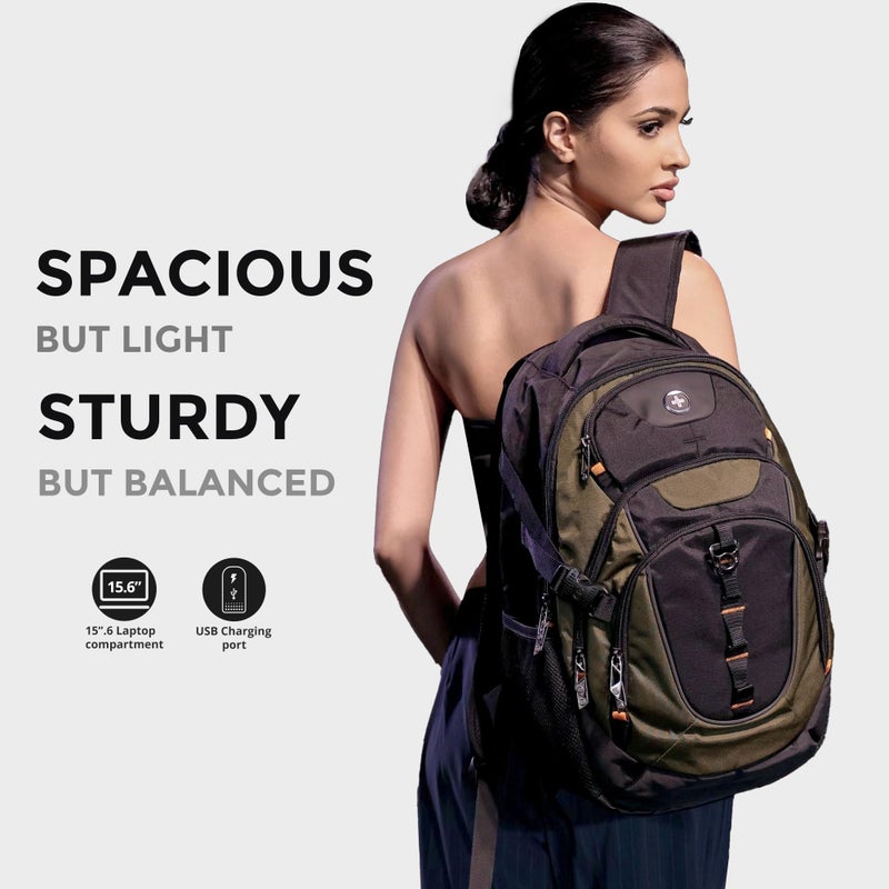 Swissdigital Design Laptop Backpack with USB Charging Port, Travel Backpack Fits 15.6 inches Computer, 31L College School Backpack for Men, Tan/Black | SD803-34 - Image 3