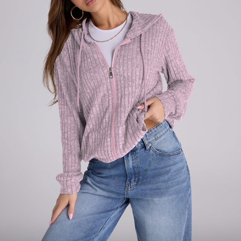 Witsmile Womens Zip Up Hoodies Light Weight Long Sleeve Sweatshirt Oversize Fall Outfit Jackets Purple Pink - Image 4