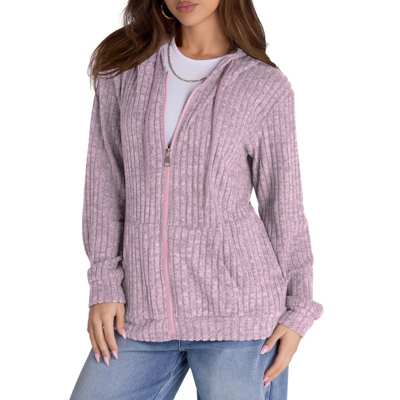 Witsmile Womens Zip Up Hoodies Light Weight Long Sleeve Sweatshirt Oversize Fall Outfit Jackets Purple Pink - Image 1
