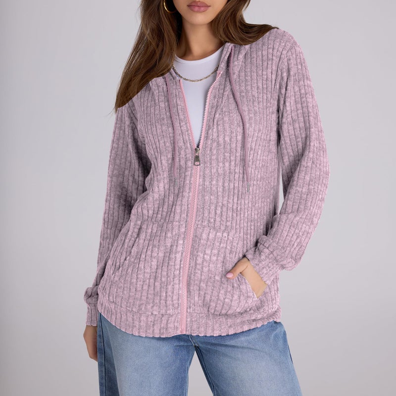 Witsmile Womens Zip Up Hoodies Light Weight Long Sleeve Sweatshirt Oversize Fall Outfit Jackets Purple Pink - Image 3