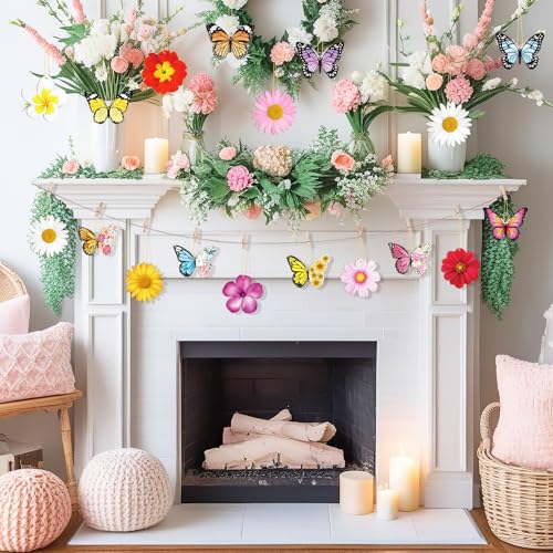 Sophena 40 Pcs Spring Flower Butterfly Ornaments Decoration 20 Styles Wood Flower Butterfly Cutouts Ornament for Home Crafts Hanging Summer Birthday Wedding Party Decorations - Image 3