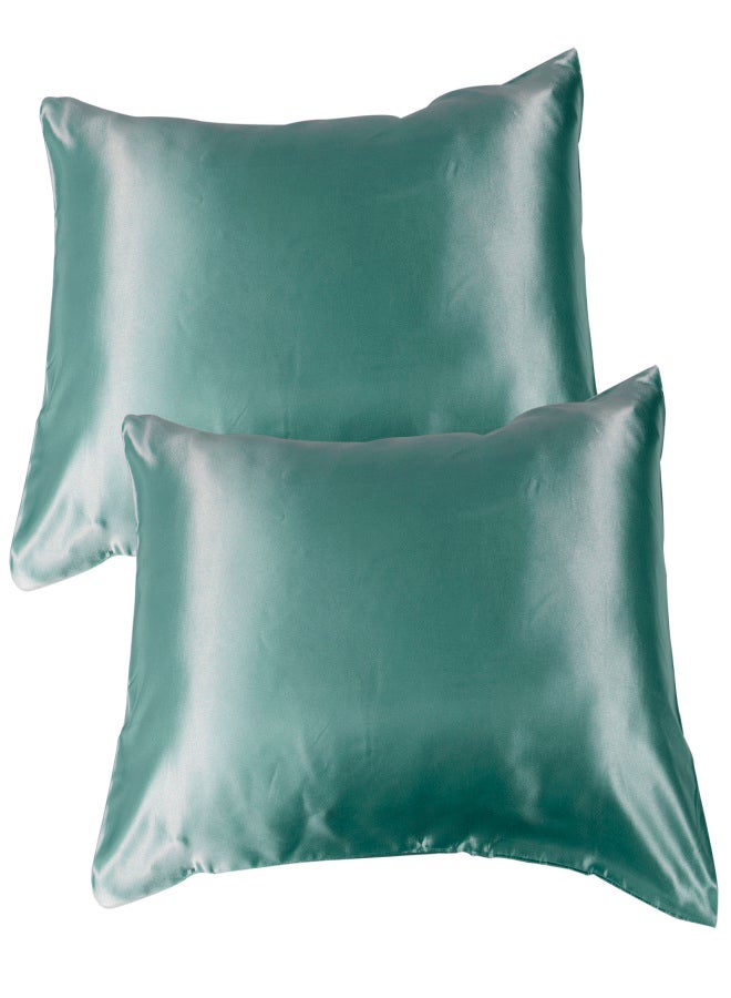 2pcs 75 x 150D Satin Pillowcase Soft Pillow Cover With Envelope Sealed Beddings Vert - Image 4