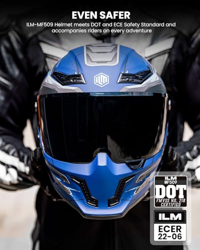 ILM Motorcycle Helmets for Adult Men Women Full Face DOT ECE Powersports Dual Visor Street Racing Helmet with Pinlock Cascos para Motos Model MF509 Cyborg Blue M - Image 3