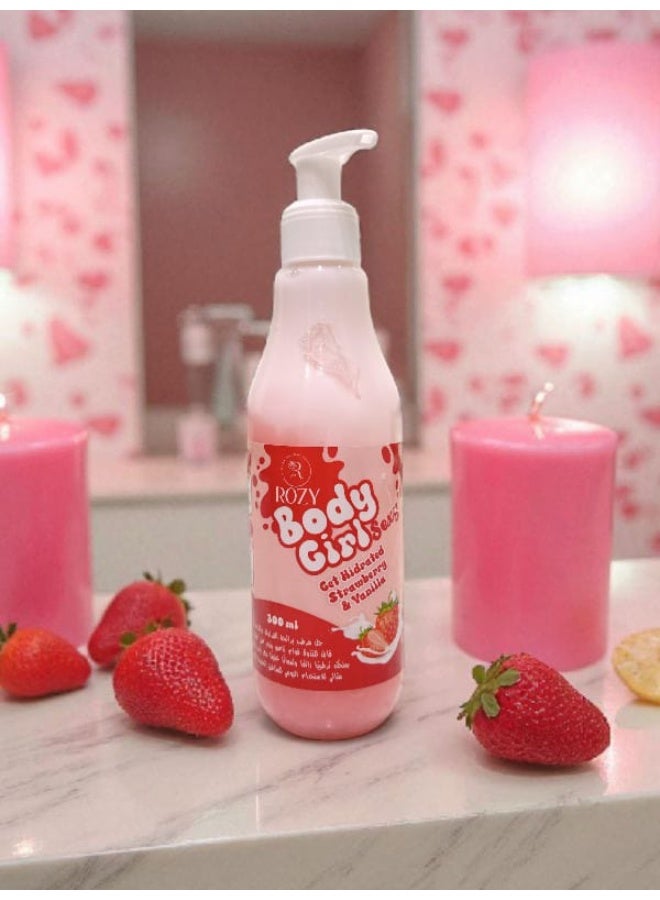 A very moisturizing gel for sensitive areas and the body with a strawberry and cream scent