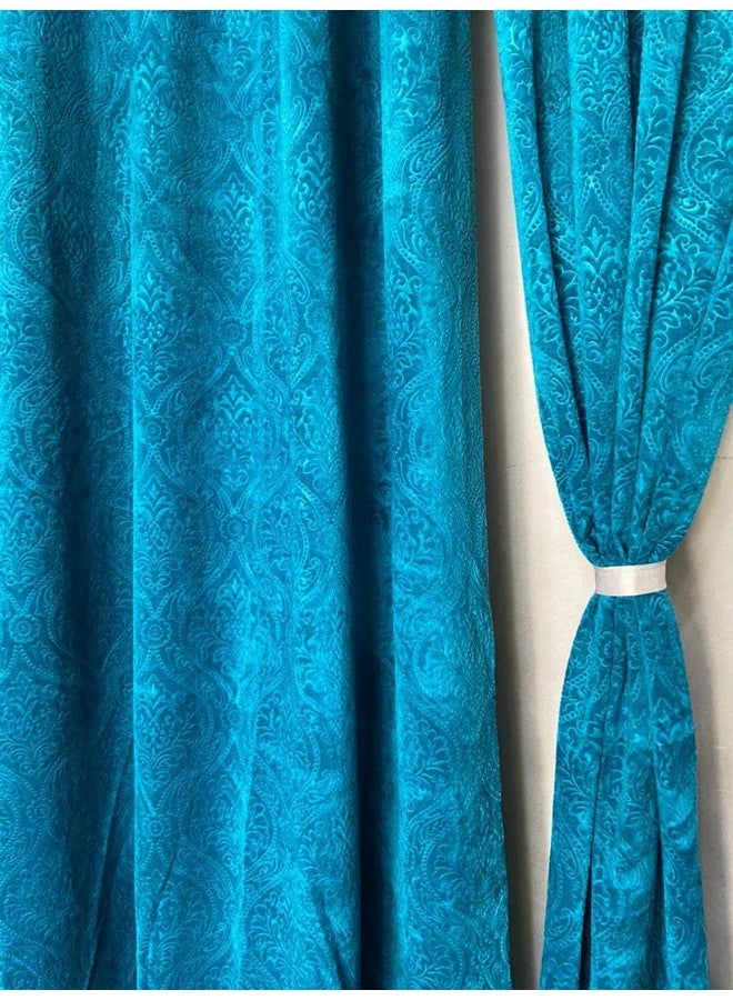 Fabrilia Velvet Eyelet Window Curtain 5 Feet For Living Room/Bedroom, Aqua, Pack Of 1 Piece, Damask, Opaque - Image 4