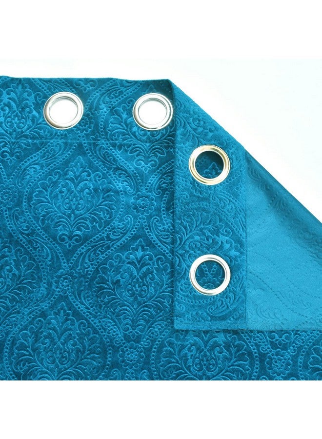 Fabrilia Velvet Eyelet Window Curtain 5 Feet For Living Room/Bedroom, Aqua, Pack Of 1 Piece, Damask, Opaque - Image 3