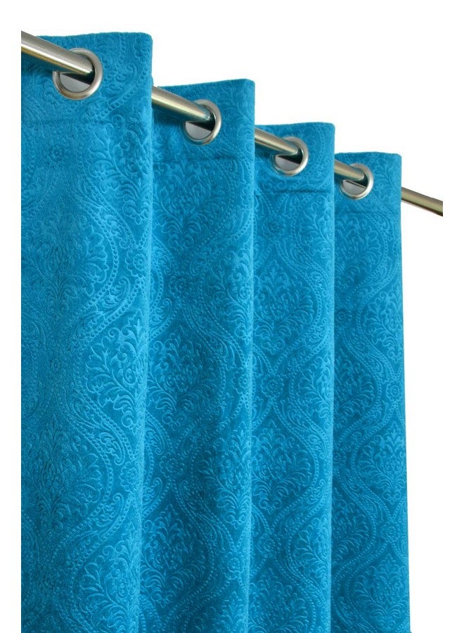 Fabrilia Velvet Eyelet Window Curtain 5 Feet For Living Room/Bedroom, Aqua, Pack Of 1 Piece, Damask, Opaque - Image 1