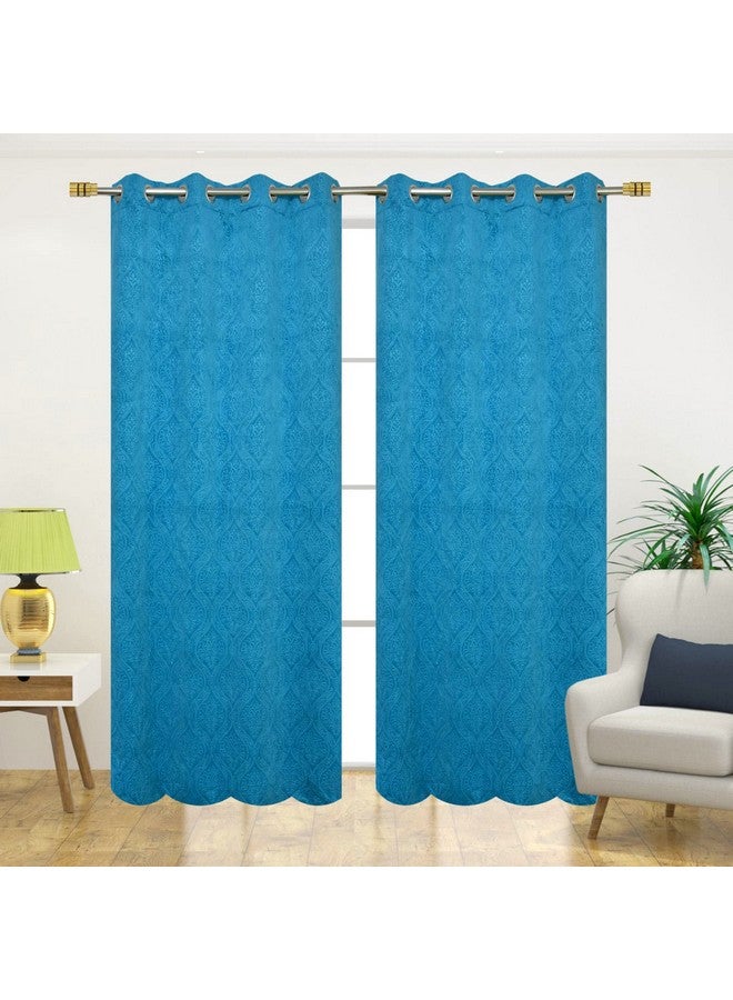 Fabrilia Velvet Eyelet Window Curtain 5 Feet For Living Room/Bedroom, Aqua, Pack Of 1 Piece, Damask, Opaque - Image 2