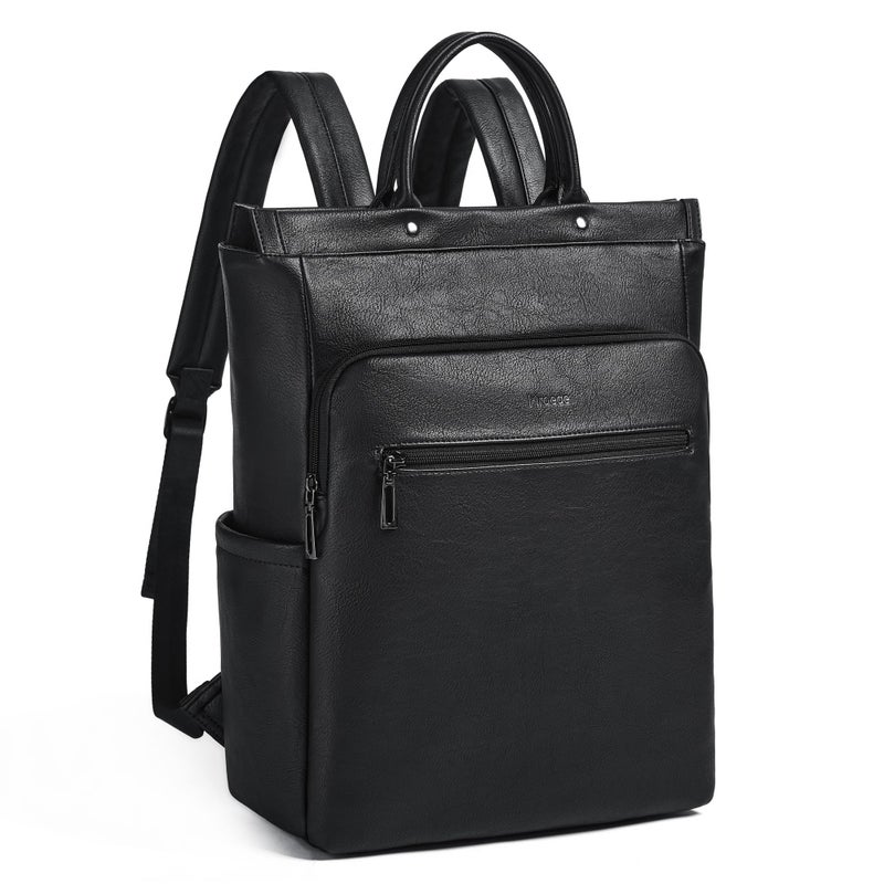 Mroede Leather Laptop Backpack for Women, Travel Backpack Purse Fits 15.6 Inch Laptop, Casual Daypack with Laptop Compartment for Teachers College Work Business Nurse Weekender, Black - Image 1