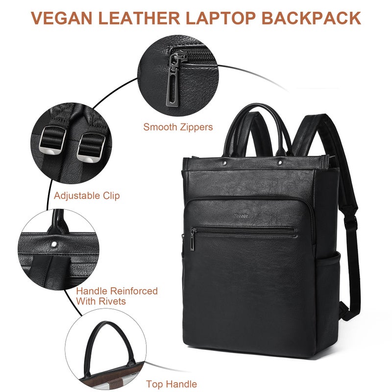 Mroede Leather Laptop Backpack for Women, Travel Backpack Purse Fits 15.6 Inch Laptop, Casual Daypack with Laptop Compartment for Teachers College Work Business Nurse Weekender, Black - Image 3