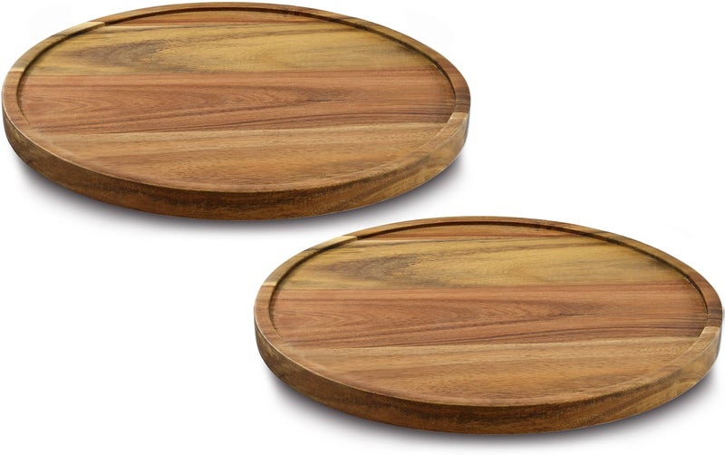 AUAM 9" Acacia Wood Lazy Susan Organizer Kitchen Turntable for Cabinet Pantry Table Organization,2 Pack - Image 1