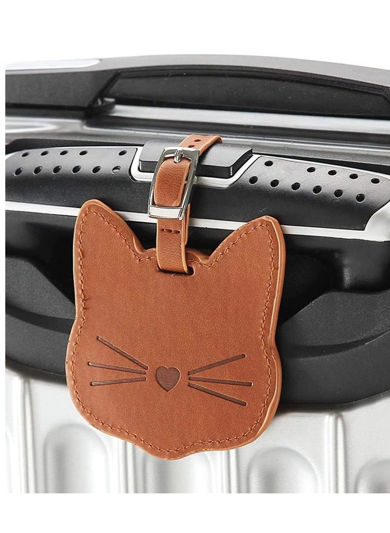 SYOSI Luggage Tags, 2 PackPremium PU Leahter ID Label Travel Suitcase Backpack Cute Cat Shape for Women Men Kids for Bag - Image 2