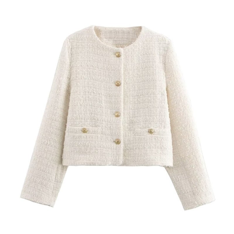 Foreign trade womens clothing wholesale 2024 autumn new European and American temperament fashion woolen short small fragrant wind coat Off-white 