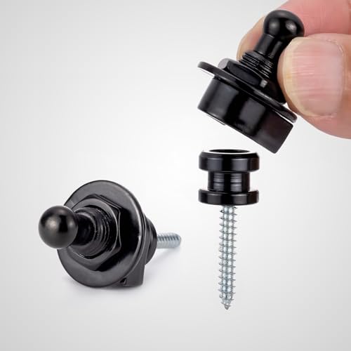 Swhmc Guitar Strap Locks 4 Pack, Schaller Style Locking Strap Buttons for Electric Bass Acoustic Guitar, Black Copper Anti-Slip Security System, Easy Install - Image 2