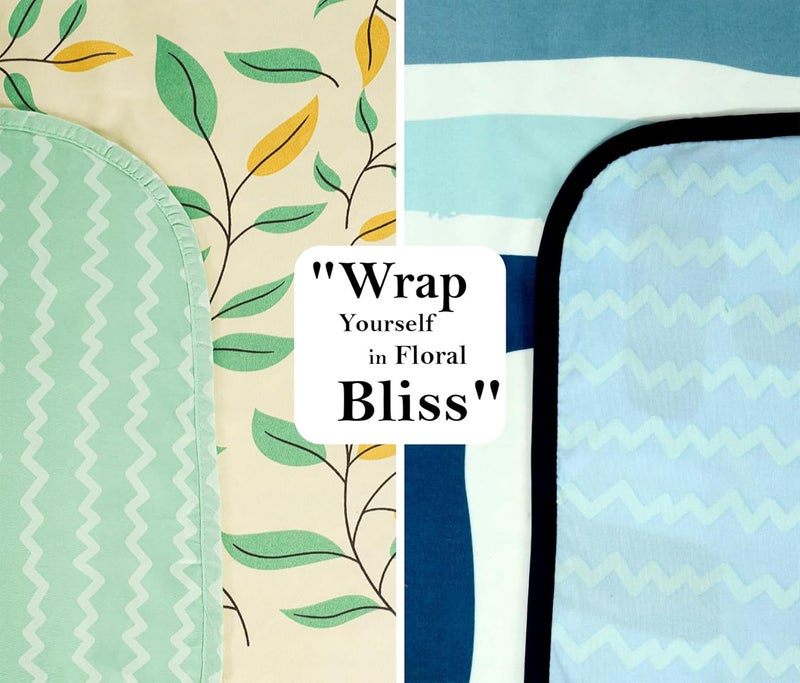 BSB HOME Pure Cotton 120 GSM Reversible Soft Lightweight Printed Single Bed Blanket/AC Dohar/Skin Friendly Dohar- Pack of 2 (152 x 225 cm- Beige White & Green) - Image 3