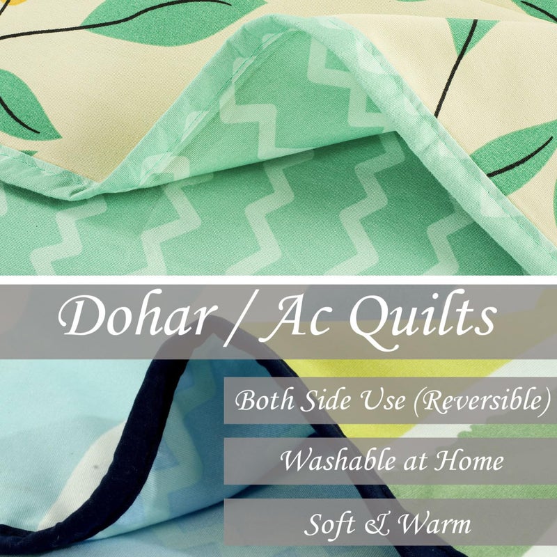 BSB HOME Pure Cotton 120 GSM Reversible Soft Lightweight Printed Single Bed Blanket/AC Dohar/Skin Friendly Dohar- Pack of 2 (152 x 225 cm- Beige White & Green) - Image 5