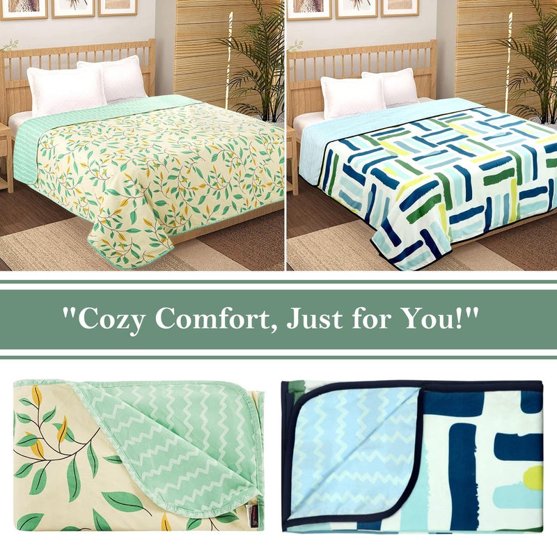 BSB HOME Pure Cotton 120 GSM Reversible Soft Lightweight Printed Single Bed Blanket/AC Dohar/Skin Friendly Dohar- Pack of 2 (152 x 225 cm- Beige White & Green) - Image 2