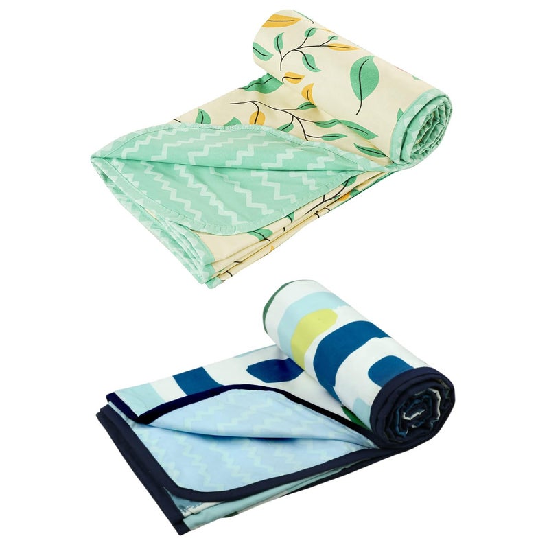 BSB HOME Pure Cotton 120 GSM Reversible Soft Lightweight Printed Single Bed Blanket/AC Dohar/Skin Friendly Dohar- Pack of 2 (152 x 225 cm- Beige White & Green) - Image 4