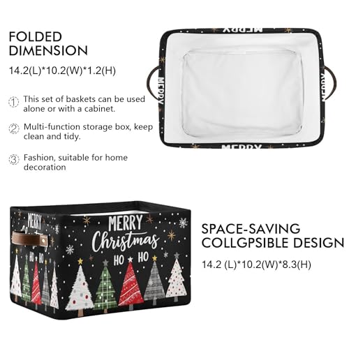 Wamika Merry Christmas Tree Black Storage Basket with Waterproof Liner and PU Handles Winter Snowflake Xmas Storage Bins Boxes 142 Collapsible Decorative Organizer Baskets for Bedroom Closet Office 1 Pack - Image 3