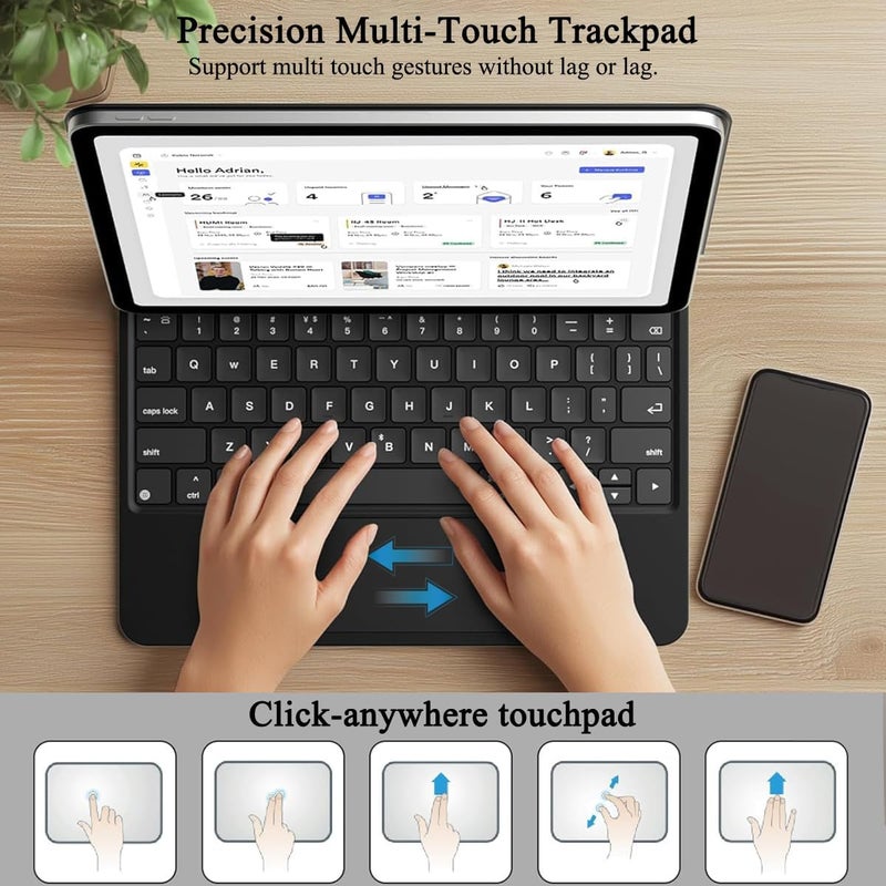 QPHWHFQ 【Arabic English】Magic Keyboard for iPad Pro 13" (2025/2024), Keyboard Case for iPad Pro 13 M5/M4 with Magnetic Floating Stand, Digital Display, Multi-Touch Trackpad, 7-Color Backlight, Black - Image 3