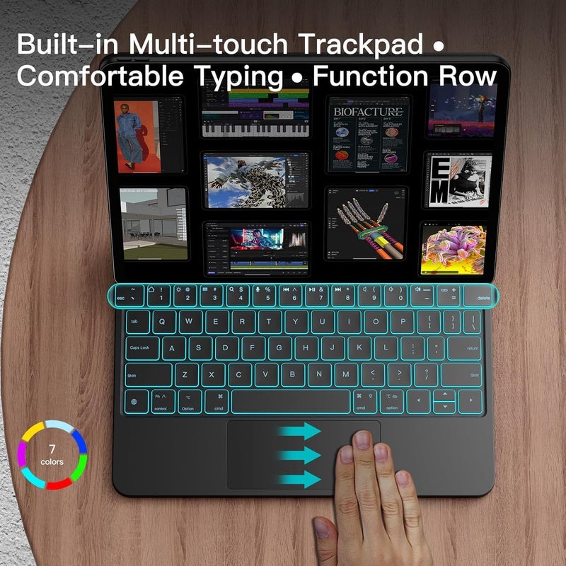 QPHWHFQ 【Arabic English】Magic Keyboard for iPad Pro 13" (2025/2024), Keyboard Case for iPad Pro 13 M5/M4 with Magnetic Floating Stand, Digital Display, Multi-Touch Trackpad, 7-Color Backlight, Black - Image 2