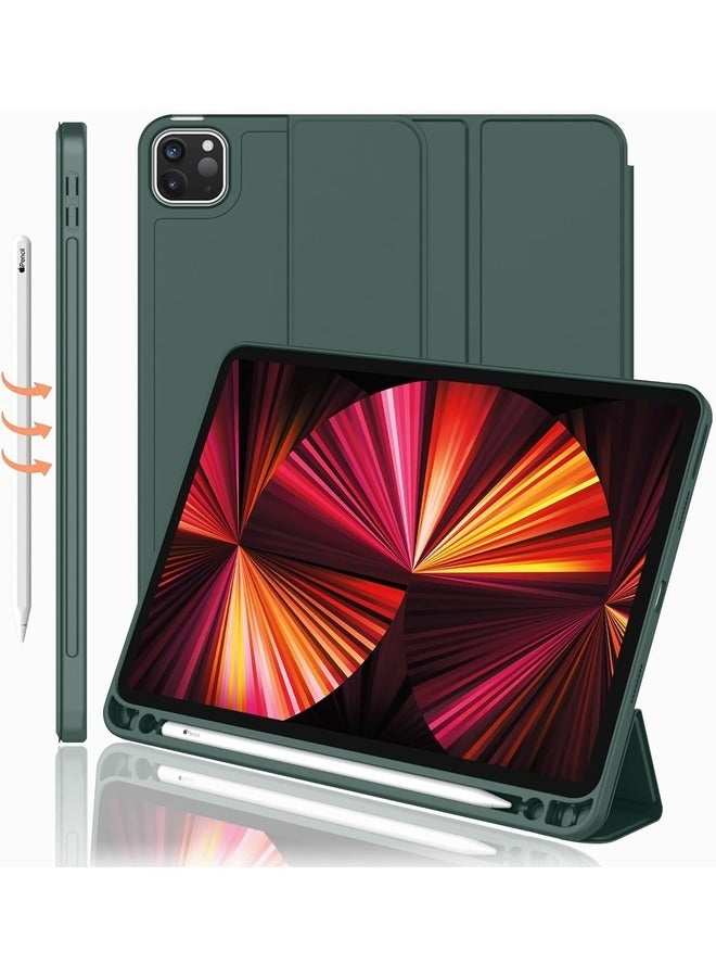 ELTRAZONE Midnight Green Trifold Smart Case for iPad Pro 11-Inch (2022/2021) - Soft TPU Back, Pencil Holder, Auto Wake/Sleep, and Charging Support - Image 1