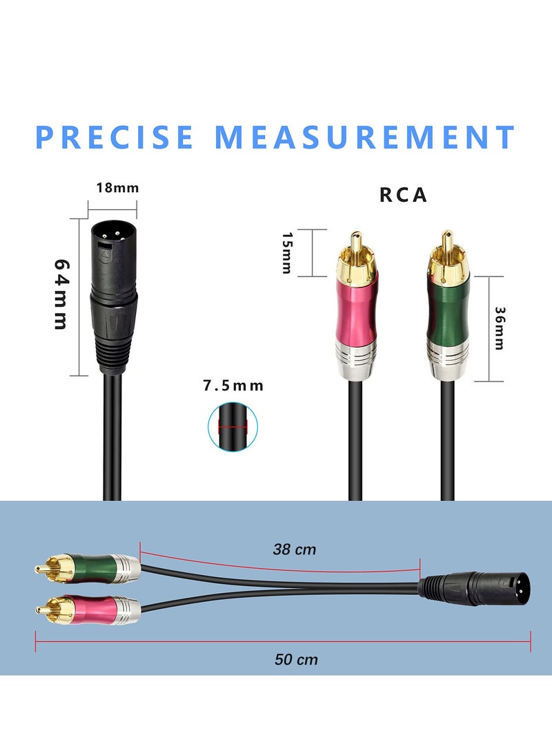 KASTWAVE XLR to 2 RCA Y Splitter Audio Cable 0.5 M Unbalanced 3 Pin XLR Male to Dual RCA Male Stereo Breakout Cable Adapter Amplifier Gold Plated Plugs for Microphone Mixing Consoles - Image 5