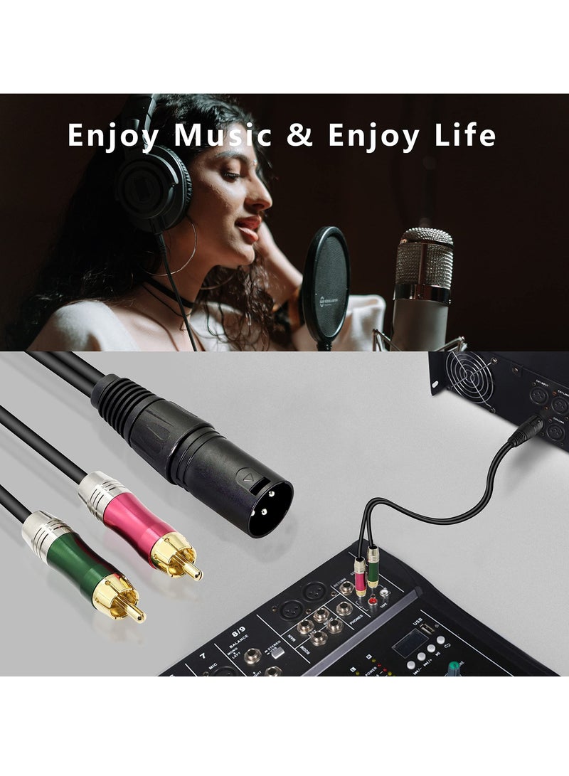 KASTWAVE XLR to 2 RCA Y Splitter Audio Cable 0.5 M Unbalanced 3 Pin XLR Male to Dual RCA Male Stereo Breakout Cable Adapter Amplifier Gold Plated Plugs for Microphone Mixing Consoles - Image 2