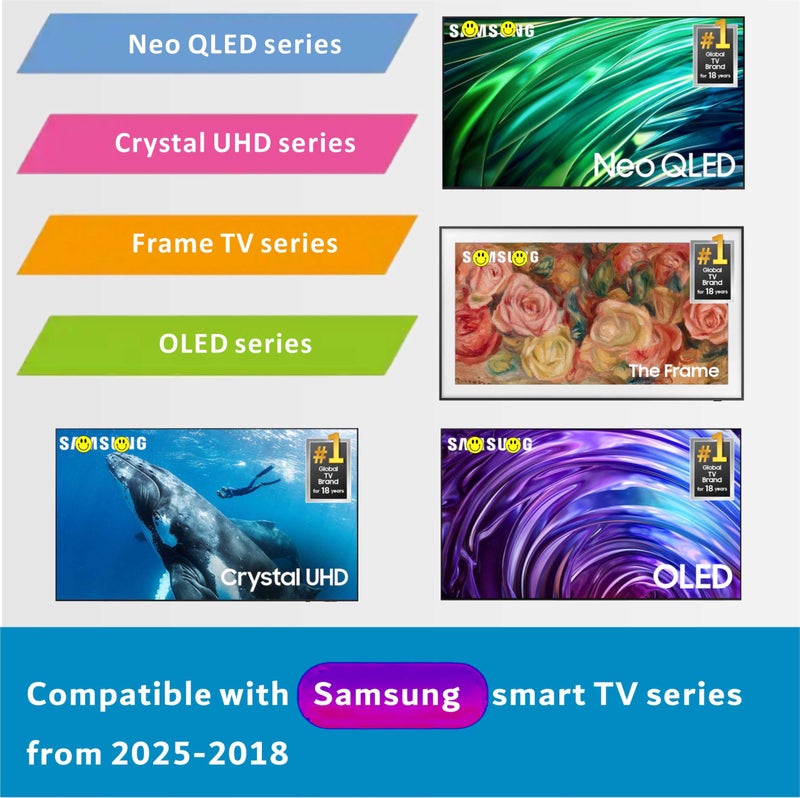 B BraiNice Replacement for Samsung Frame TV Remote, for All 2018-2025 Samsung Remote Control for Smart TV with Voice Control, Mic & Bluetooth, QLED, UHD & More, Not OEM/Orignial - Image 2