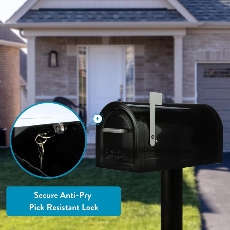 Architectural Mailboxes Reliantâ„¢ Secure, Locking USPS Approved Heavy Duty, Steel Metal Post Mounted Mail Box for Outside, Black, Large Curbside Mailbox with Magnetic Door - Image 2