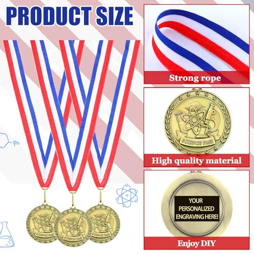 Equsion 36 Pcs 2'' Gold Award Medals Bulk with Neck Ribbons Honor Roll Readers are Leaders Science Fair Bible Cross Winner Prize Gift for Students Graduation Competitions(Science Fair Project) - Image 3
