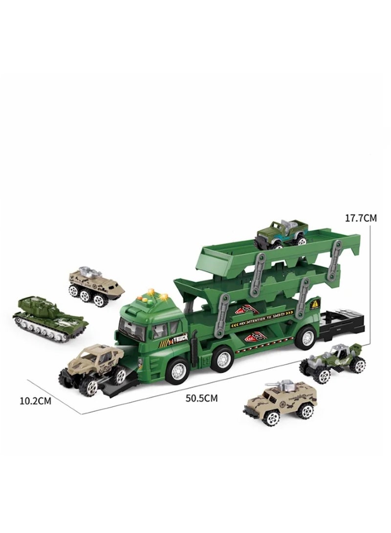 Rally Military Tow Truck Toy with Exclusive Playset - Includes 6 Diverse Military Vehicles, such as Tanks and Off-Road Vehicles  - Image 1